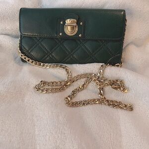 Hunter Green Marc Jacobs Quilted Wallet With Chain feat Gold Hardware